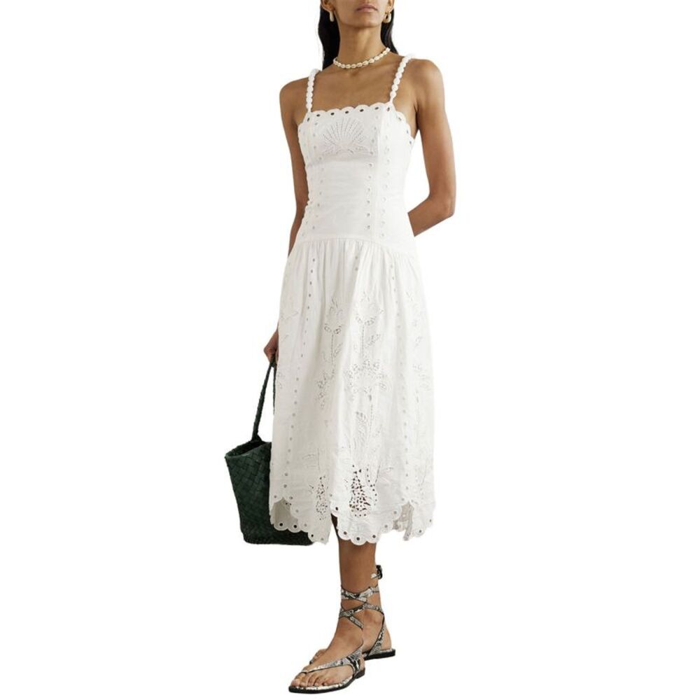 Farm Rio Womens Richilieu Eyelet Midi Dress Small Off-White - NWT